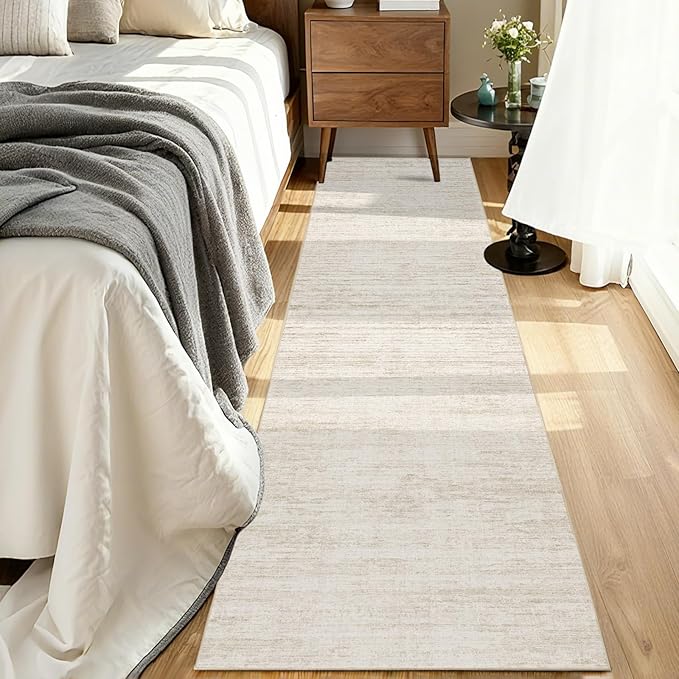 2x10 Runner Rug Non-Slip,Modern Abstract 10ft Washable Runner Rugs for Hallways, Ultra-Thin Long Kitchen Rug Runners,Stain Resistant Floor Carpet for Bedroom,Laundry Room,Entryway(Beige,2'x10')