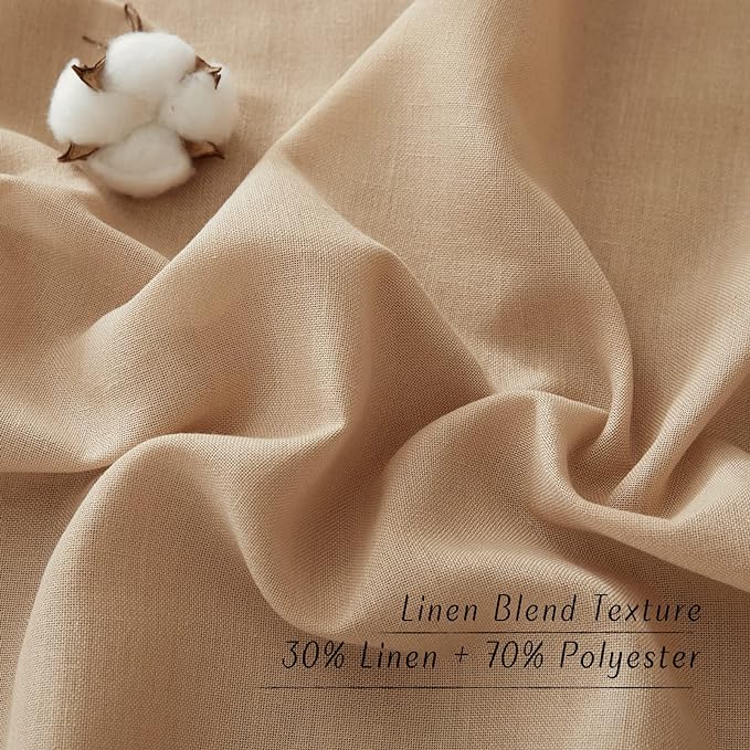 NICETOWN Flax Camel Linen Curtains for Room Divider, Grommet Top Thick Flax Semi Sheer Vertical Drapes Privacy Assured with Light Filtering for Sliding Glass Door, W68 x L96, 2 Pieces
