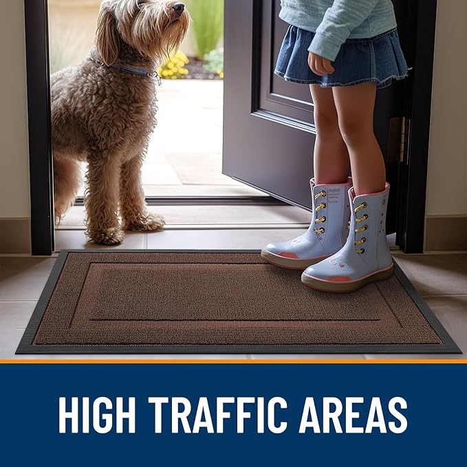 OLANLY Front Door Mat Indoor Outdoor Entrance, Waterproof All-Season, All-Weather Doormat, Sturdy Natural Rubber, Low Profile, Easy Clean Patio Porch Entryway Mat, 47x23, Chocolate Brown