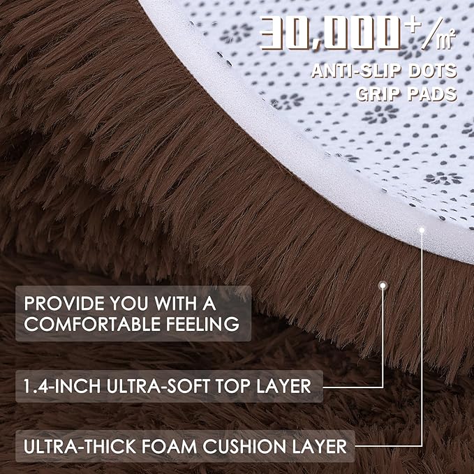 OLANLY 2x2 Machine Washable Small Rug, Soft Fluffy Shaggy Throw Rug for Bedroom, Entryway, Indoor Floor Carpet for Kids, Nursery, Home Decor, Coffee