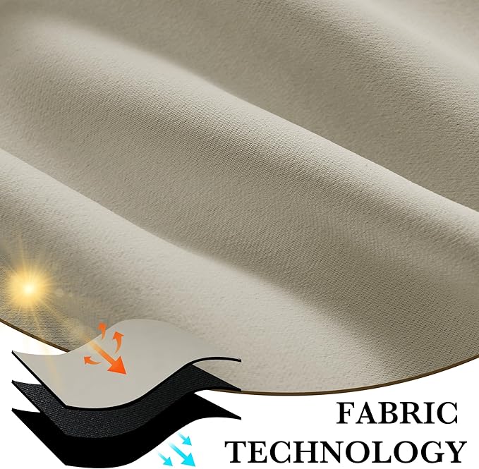 RYB HOME 100% Blackout Short Curtains for Small Window, Thermal Insulated Total Room Darkening Noise Reducing Curtains for Kitchen Bathroom Basement, 52 inches Wide by 36 inches Long, Natural
