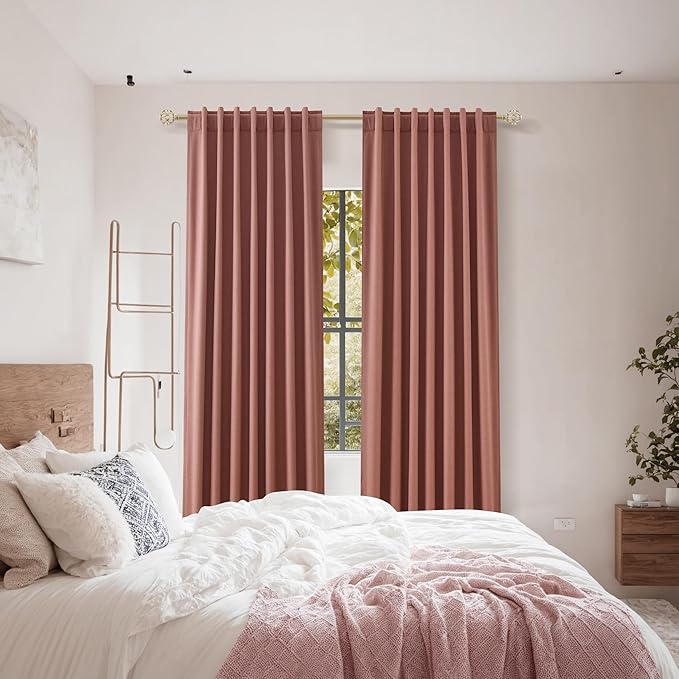 Guken 100% Blackout Curtains 120 Inch Length 2 Panels Set for Girls Bedroom Back Tab Thermal Insulated Black Out Linen Drapes Room Darkening Window Curtains 120 Inches Long,Dusty Rose
