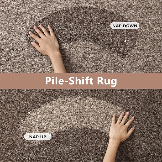 FinRèc Low Pile 6x9 Washable Area Rugs for Bedroom Living Room, Thin Rug Solid Color, Non-Slip Carpet Indoor for Home Decor (Brown)