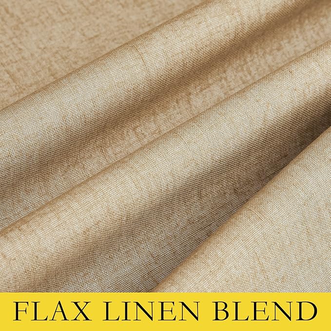NICETOWN 100% Absolutely Blackout Linen Curtains with Thermal Insulated White Liner, Camel, W52 x L120, 2 Panels, Textured Linen Look Noise Reducing Window Treatments Drapes for Bedroom/Living Room