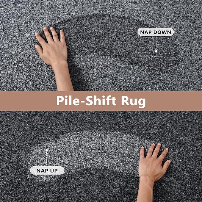 FinRèc 8x10 Washable Area Rugs for Bedroom Living Room, Low Pile Thin Rug Solid Color, Non-Slip Carpet Indoor for Home Decor (Grey)