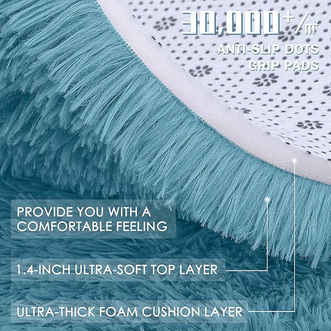 OLANLY Area Rugs for Living Room Bedroom, Machine Washable 4x5.9 ft Soft Fluffy Shaggy Bedside Rug, Indoor Floor Carpet for Kids Girls and Boys, Dorms, Nursery Rooms, Home Decor Aesthetic, Slate Blue