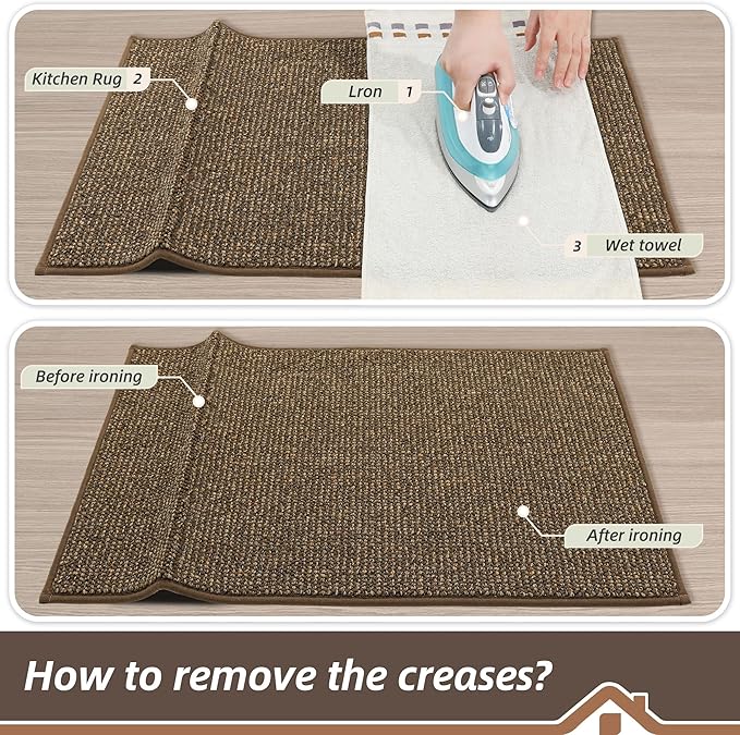 BEQHAUSE Kitchen Rugs and Mats 2PCS, Non-Slip Kitchen Mats for Floor, Absorbent and Stain Resistant Kitchen Runner, Machine Washable Rugs for Kitchen, Laundry & Sink, 20"x32"+20"x48", Brown
