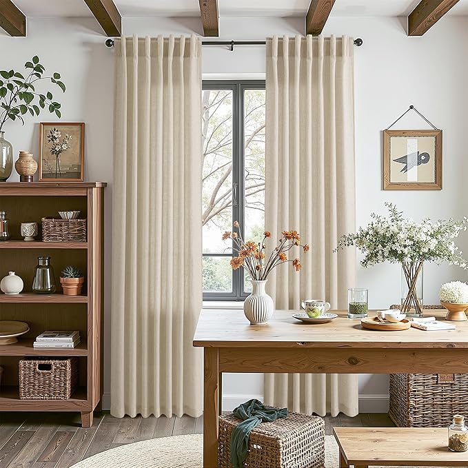 Nanspring Eggshell Beige Curtains 108 Inches Long for Living Room Linen Light Filtering Semi Sheer Curtain Back Tab Rustic Decor Neutral Floor to Ceiling High Window for Bedroom 52x108, 2 Panels