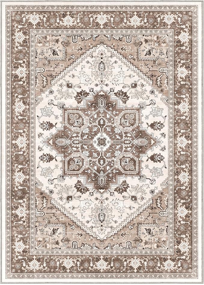 OPPODREAM Soft Area Rugs 5x7, 5x7 Washable Rug with Non Slip Backing, 5 x 7 Faux Cashmere Low-Pile Carpet, Khaki