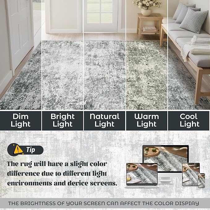 5x7 Area Rugs for Living Room, Washable Modern Abstract Large Area Rug Neutral Soft Non Slip Kids Rug Stain Resistant Indoor Carpet for Bedroom Nursery Dining Room Playroom(Grey, 5'x7')