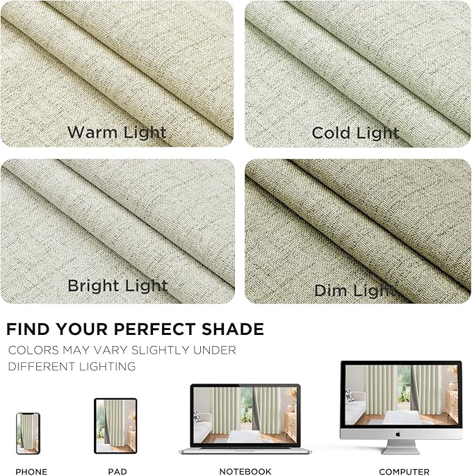 Joydeco Blackout Curtains for Bedroom - 100% Light Blocking 2 Panels Light Beige Drapes 42"W x 96"L, Thermal Insulated Room Darkening Curtains, Linen Textured for Living Room, Rod Pocket & Back Tabs
