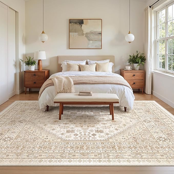 zesthome 5x7 Area Rugs - Ultra-Thin Washble Rug, Stain Resistant Anti Slip Backing Rugs for Living Room,Bedroom, Vintage Home Decor Area Rug