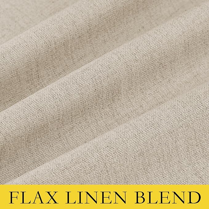 NICETOWN Cream Linen 100% Blackout Curtains 120 inches Length 2 Panels Set with Thermal Insulated Liners, 52" Width, Farmhouse Style Extra Long Window Draperies for Patio Sliding Glass Door