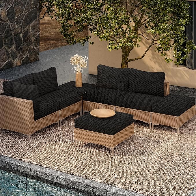 Outdoor Cushion Covers Set,12PCS Patio Furniture Couch Seat Slipcovers, Replacement for Sofa Sectional Chair(Cover,Only)