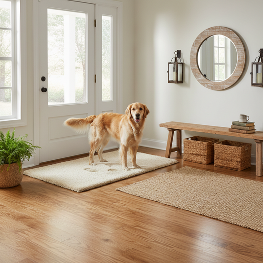 Soaked Floor or Streaked Dirt? Telling Two Absorbent Chenille Entryway Mat Muddy Paws Dogs Problems Apart by What You Actually See