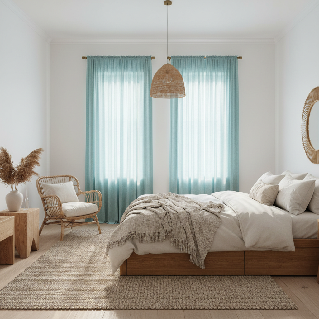 After Your Bedroom Refresh: Judge Turquoise Sheer Curtain Panels by Color Impact, Not Just Fabric Weight