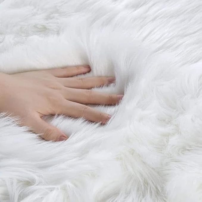 ORINOVA White Shag Rugs for Living Room 9x12 Area Rugs for Bedroom Large Washable Furry Faux Sheepskin Fluffy Fur Rug for Nursery Rectangle Rug