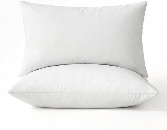 MIULEE Pillows Queen Size Set of 2 Down Feather Throw Pillows for Couch Sofa Bed, Decorative Fluffy Cotton Fabric Inserts,White 20x30