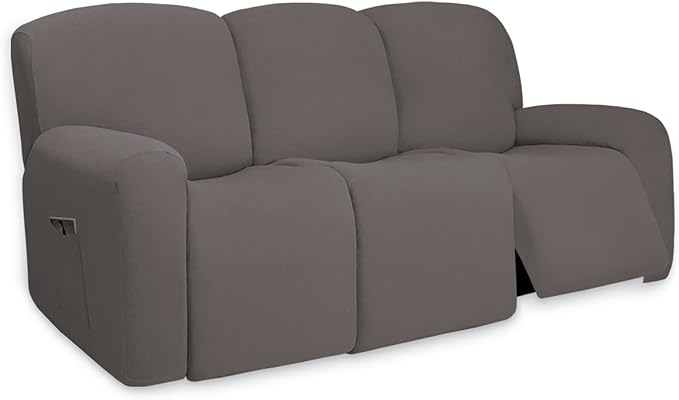 PureFit Super Stretch 3 Seats Recliner Sofa Couch Cover with Pocket-Non Slip Soft Sofa Slipcover, Washable Spandex Reclining Furniture Protector for Kids, Pets (Large, Taupe)