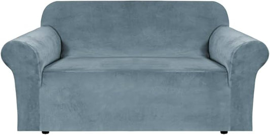 H.VERSAILTEX Stretch Velvet Loveseat Covers for 2 Cushion Couch Covers for Living Room Sofa Covers Slipcovers with Non Slip Straps Bottom, Ultra Thick Comfy Velour (Width 58"-72", Stone Blue)