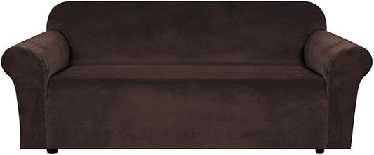 H.VERSAILTEX Stretch Velvet Sofa Covers for 3 Cushion Couch Covers Sofa Slipcovers Furniture Protector Soft with Non Slip Elastic Bottom, Crafted from Thick Comfy Rich Velour (Sofa 72'-90', Chocolate)