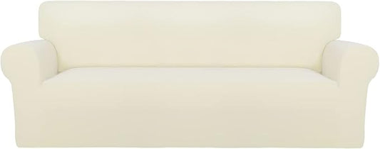 PureFit Super Stretch Sofa Slipcover – Spandex Non Slip Soft Couch Sofa Cover, Washable Furniture Protector with Non Skid Foam and Elastic Bottom for Kids, Pets （Oversized Sofa, Ivory）