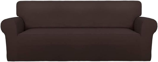 PureFit Super Stretch Sofa Slipcover – Spandex Non Slip Soft Couch Sofa Cover, Washable Furniture Protector with Non Skid Foam and Elastic Bottom for Kids, Pets （Sofa, Chocolate）
