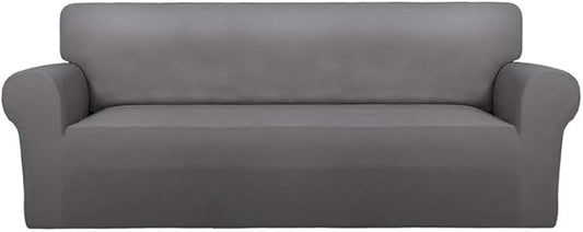 PureFit Super Stretch Sofa Slipcover – Spandex Non Slip Soft Couch Sofa Cover, Washable Furniture Protector with Non Skid Foam and Elastic Bottom for Kids, Pets （Oversized Sofa, Light Gray