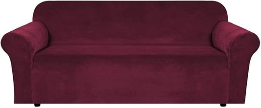 H.VERSAILTEX Stretch Velvet Sofa Covers for 3 Cushion Couch Covers Sofa Slipcovers Furniture Protector Soft with Non Slip Elastic Bottom, Crafted from Thick Comfy Rich Velour (Sofa 72"-90", Burgundy)