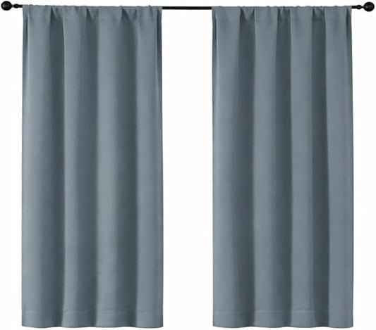 Simplebrand Ava Stone Blue Short Blackout Curtains for Bedroom 45 Inches Long 2 Panels Set, Solid Thermal Insulated, Energy Saving Window Treatment Curtains Blackout Drapes, W40 x L45 Inch, Stone Blue
