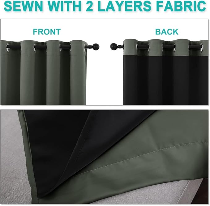 NICETOWN 100% Blackout Curtains 57 inches Long, Double-Deck Completely Blackout Window Treatment Thermal Insulated Lined Drapes for Small Window (Dark Mallard, 1 Pair, 55 inches Width Each Panel)
