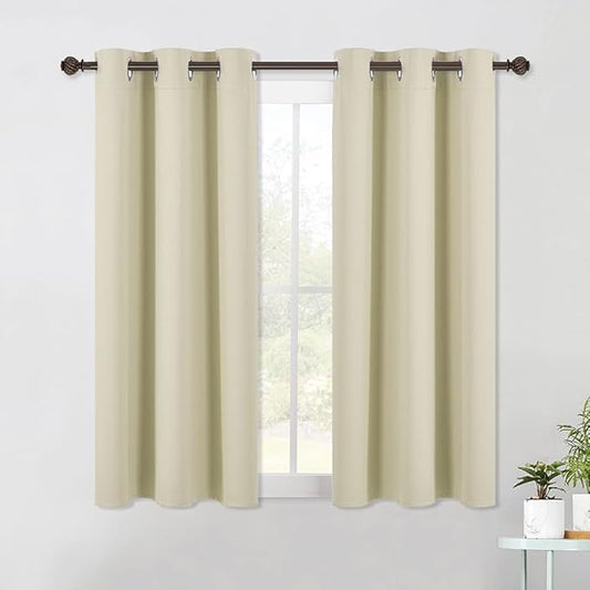 NICETOWN Blackout Curtains & Drapes for Bedroom, Beige, W34 x L48, Set of 2, Triple Weave Grommet Top Thermal Insulated Light Blocking Panels for Bathroom/Living Room