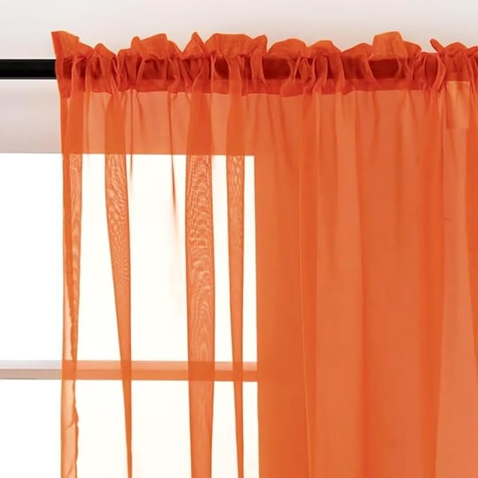 SpaceDresser Burnt Orange Sheer Curtains 4 Panels Rod Pocket Semi-Sheer Curtain 45 Inches Long Light Filtering Voile Window Drapes for Bedroom Living Room Kitchen, Each 52W x 45L