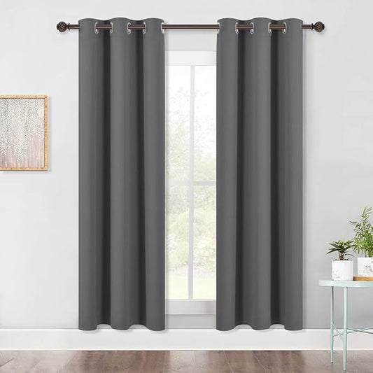 NICETOWN Bedroom Blackout Draperies Panels, Three Pass Microfiber Noise Reducing Thermal Insulated Solid Ring Top Window Curtains (Two Panels, 42 x 72 Inch, Gray)