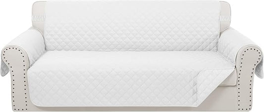 Reversible Sofa Covers Couch Cover Furniture Protector for Dogs Elastic Straps Water Resistant(Sofa,White/White)