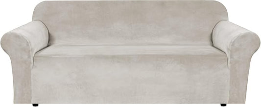 H.VERSAILTEX Stretch Velvet Sofa Covers Large Couch Covers Sofa Slipcovers Furniture Protector Soft with Non Slip Elastic Bottom, Feature Thick Comfy Rich Velour (Extra Wide Sofa 98"-105", Oatmeal)