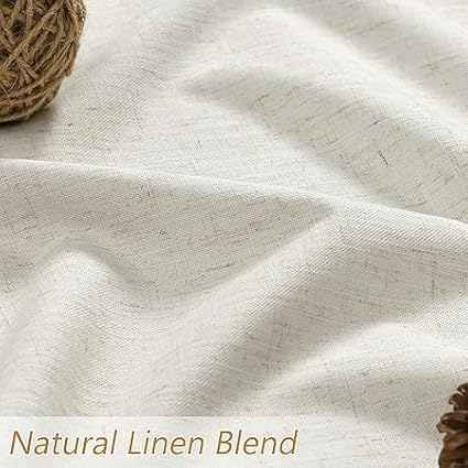 Guken Cream 100% Blackout Curtains 60 Inch Length 2 Panels Set for Living Room Bedroom Back Tab Thermal Insulated Black Out Linen Drapes Room Darkening Window Curtains