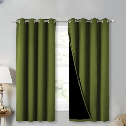 NICETOWN 100% Blackout Blinds, Set of 2, 46" x 45", Olive Green, Laundry Room Decor Window Treatment Curtains for Large Patio Sliding Door, Thermal Insulated Curtains for Bedroom