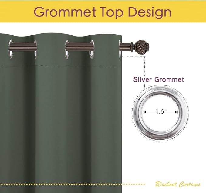 NICETOWN Thermal Insulated Dark Mallard Blackout Curtains for Bedroom, Window Treatment Solid Grommet Room Darkening Drape Panels for Bedroom (Set of 2, 70 by 63 inches Long)