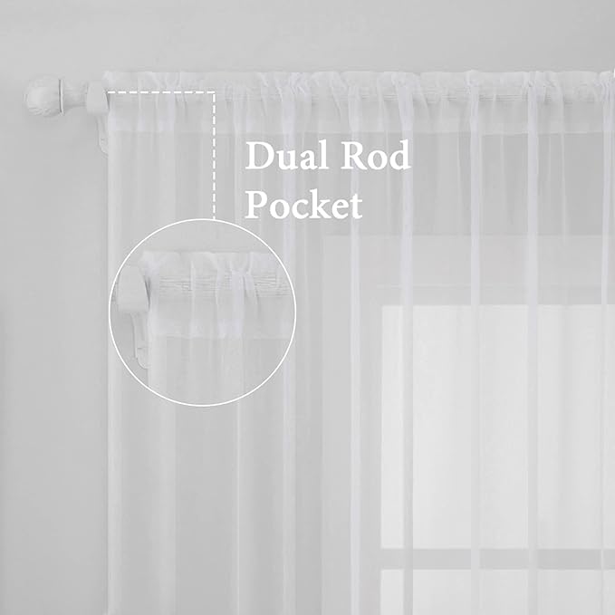 MIULEE 2 Panels Solid Color White Sheer Window Curtains Elegant Window Voile Panels/Drapes/Treatment for Bedroom Living Room (54 X 78 Inches White)