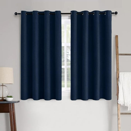 MIULEE Linen Textured Curtains for Bedroom Solid 100% Blackout Thermal Insulated Midnight Blue Grommet Room Darkening Curtains & Drapes Luxury Decor for Living Room Nursery 52 x 54 Inch (2 Panels)