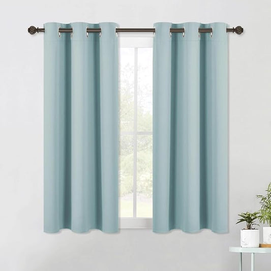 NICETOWN Modern Blackout Curtains Noise Reducing, Sky Blue, 2 Panels, W42 x L54, Thermal Insulated and Privacy Room Darkening Drape Panels for Boy's Guest Room Door Small Short Window