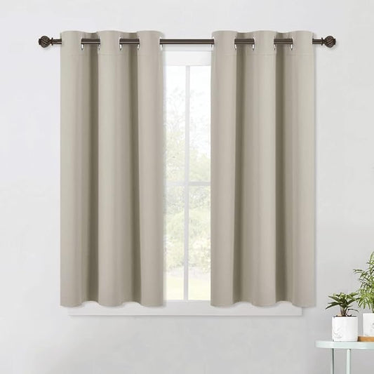 NICETOWN Modern Blackout Curtains Noise Reducing, Thermal Insulated and Privacy Room Darkening Drape Panels for Boy's Guest Room Door Small Short Window (Natural, 2 Panels, W42 x L45 -Inch)