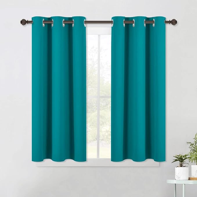 NICETOWN ROM Darkening Curtains 45 inch Length 2 Panels, Thermal Insulated Grommet Blackout Curtains for Modern Casual Elegant Bedroom Kids Room Theme Decoration (Peacock Teal, 2 Pieces, W42)