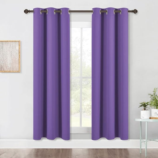 NICETOWN Bedroom Blackout Draperies Panels, 2 Panels, 42 x 72 Inch, Lilac Purple, Three Pass Microfiber Noise Reducing Thermal Insulated Solid Ring Top Window Curtains