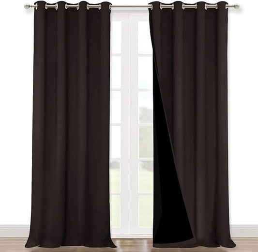 NICETOWN Full Shading Curtains 90 inches Long 2 Panels Set for Windows, Brown, Pack of 2, 52 inches W, Super Heavy-Duty Black Lined Blackout Curtains for Bedroom, Privacy Assured Window Treatment
