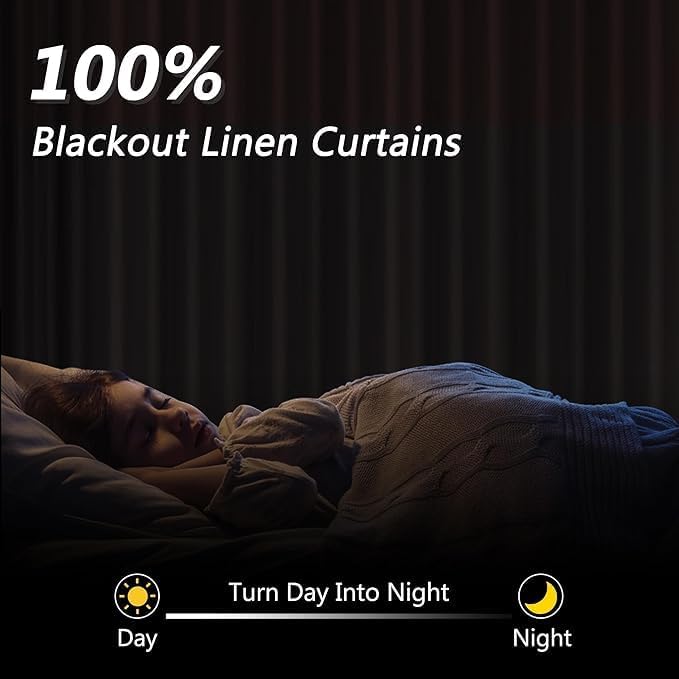 Guken Warm Beige 100% Blackout Linen Curtains 102 Inch Length 2 Panels Set for Living Room Bedroom Back Tab Thermal Insulated Black Out Drapes Room Darkening Farmhouse Style for Bedroom 52x102