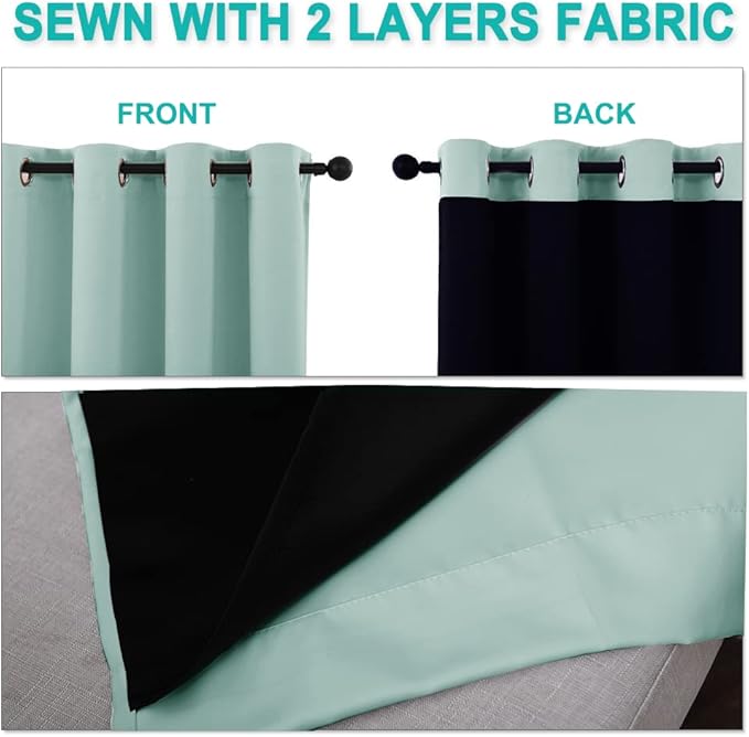 NICETOWN 100% Blackout Blinds, Set of 2, 46" x 102", Aqua Blue, Laundry Room Decor Window Treatment Curtains for Large Patio Sliding Door, Thermal Insulated Curtains for Bedroom