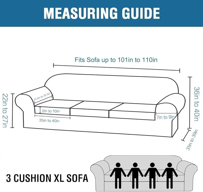 H.VERSAILTEX 4 Piece Stretch Sofa Covers for 3 Cushion Couch Covers Furniture Slipcovers for Living Room (1 Base Cover Plus 3 Seat Cushion Covers) Thicker Jacquard Fabric Cover (XL Sofa, Rust)