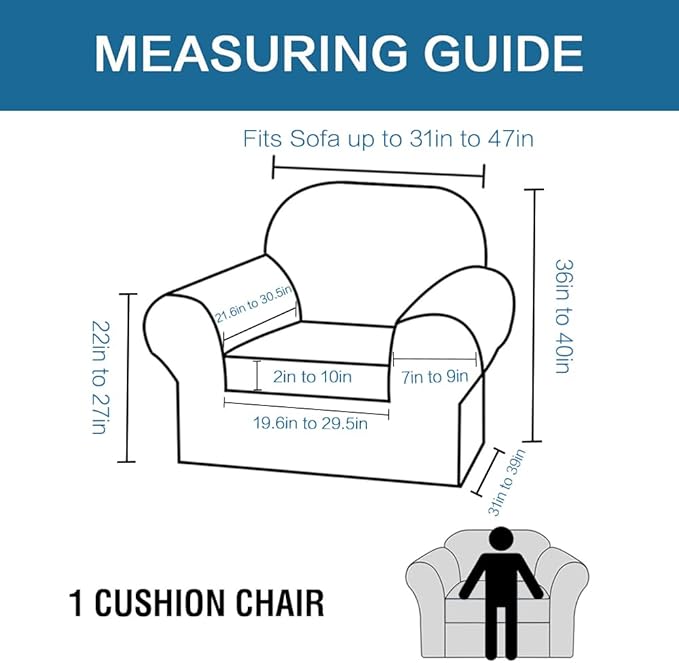 H.VERSAILTEX 2-Pieces Armchair Cover Chair Slipcovers with Arms Furniture Protector Cover Fit Armchair Width Up to 47 Inch, Jacquard Spandex Couch Covers Armchair Slipcover - Storm Blue, Chair